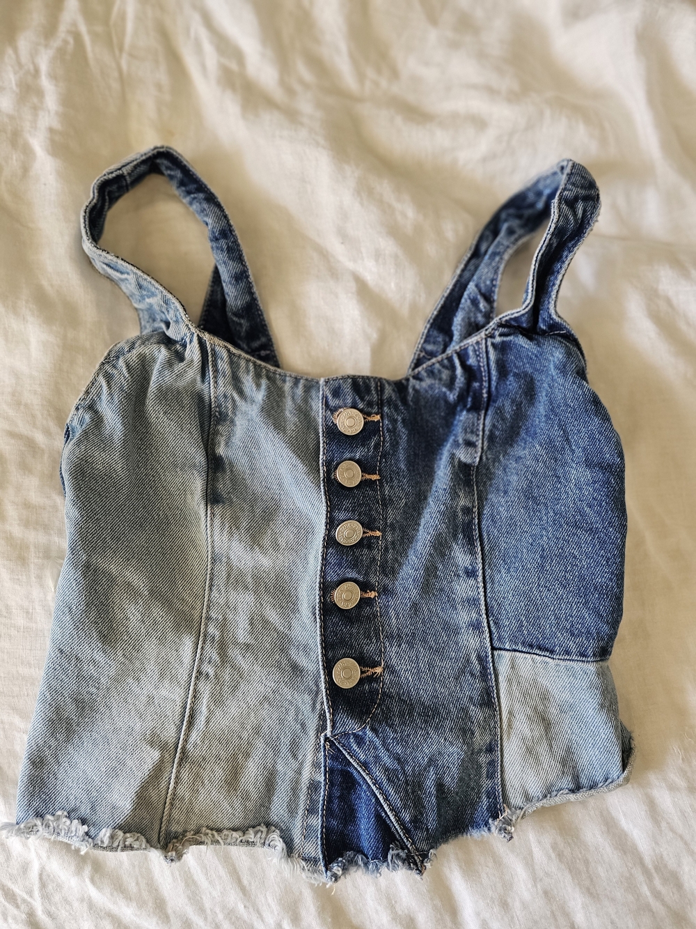 Zara Two-Tone Denim Patchwork Button Vest Top - Blue Medium